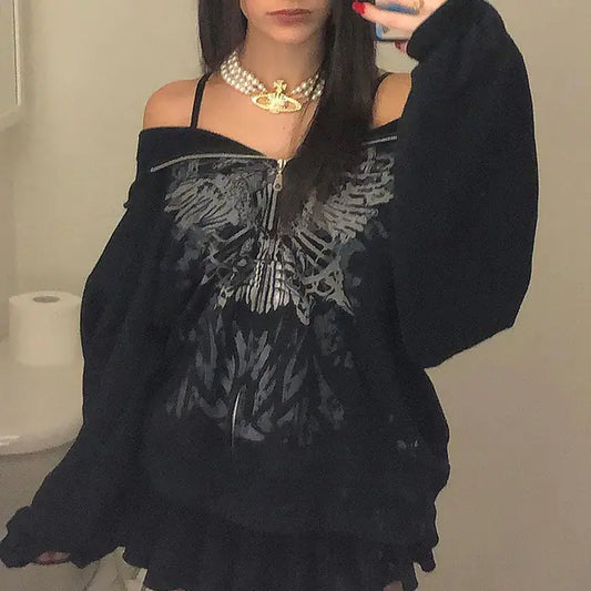 Butterfly Print Zip-Up Hoodie