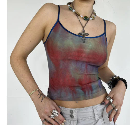 Tie-Dye Mesh See-Through Camisole Top