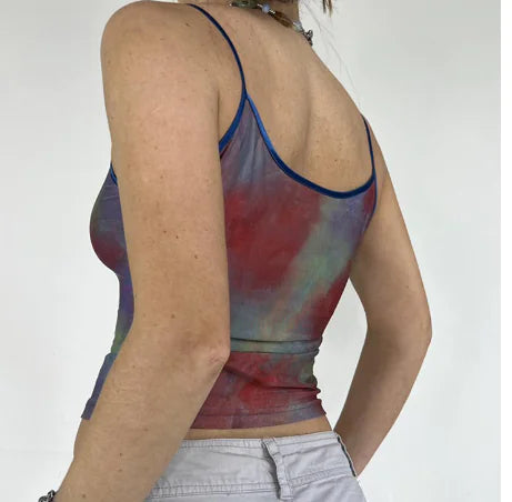 Tie-Dye Mesh See-Through Camisole Top