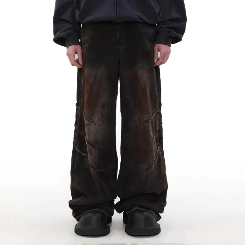 Distressed Dirty Waste Baggy Straight Jeans