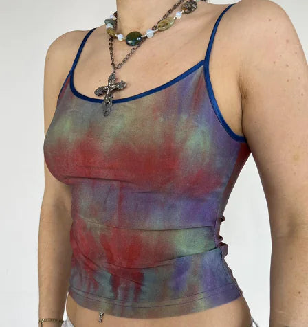 Tie-Dye Mesh See-Through Camisole Top