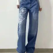 Floral Print High Waist Baggy Fit Jeans
