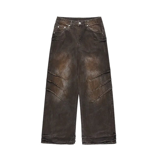Distressed Dirty Waste Baggy Straight Jeans