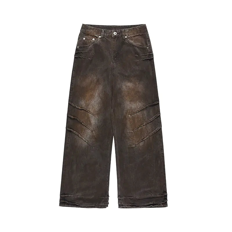 Distressed Dirty Waste Baggy Straight Jeans